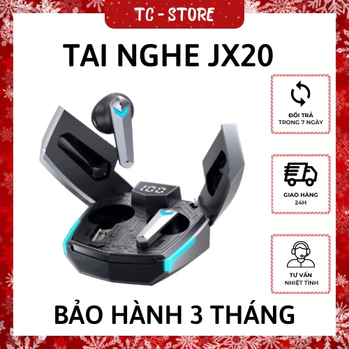 Tai Nghe Bluetooth 5.2 Không Dây Nhét Tai TWS JX20, Nghe Nhạc 3-4 tiếng, Âm thanh vòm 9D, Chế Độ Gaming Chơi Game 35ms