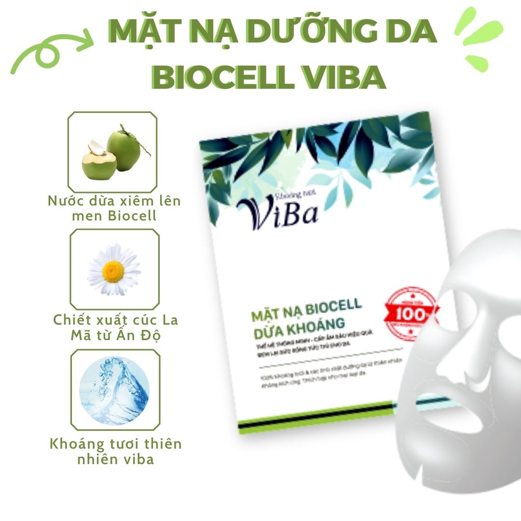 Mặt nạ dừa Biocell với Khoáng tươi ViBa lên men tự nhiên cấp ẩm, ngừa mụn, dưỡng da mịn màng, trẻ hóa da - Kaka Beauty