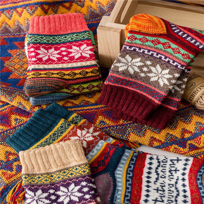 Set 5 Đôi Tất Len Dày Giữ Ấm Thoáng Khí Màu Sắc Xinh Xắn JP5