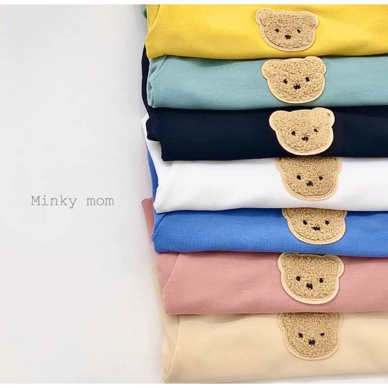 Áo cotton len cổ 3p hình gấu siêu xinh cho bé