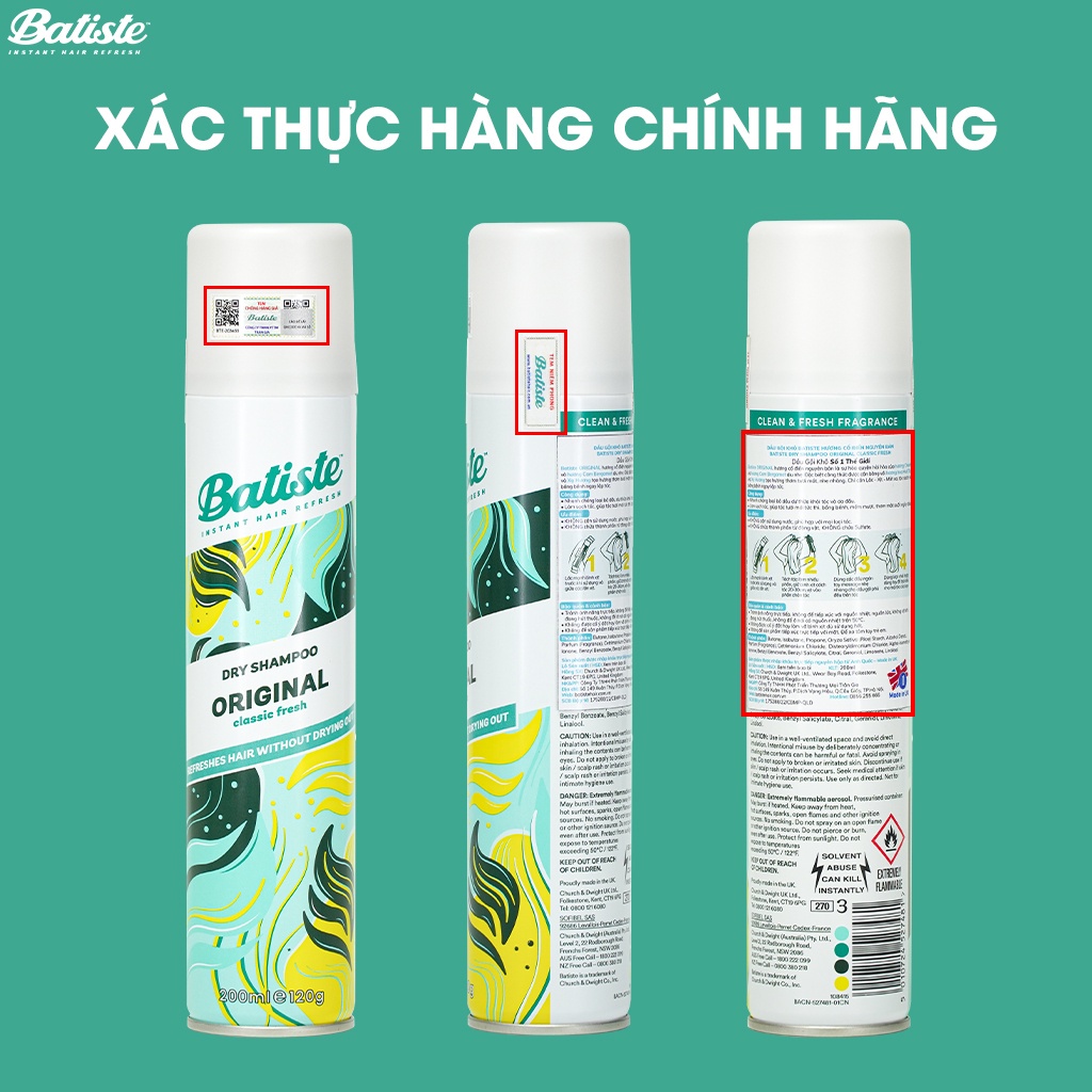 Dầu Gội Khô Batiste Dry Shampoo 200ml Hết Ngứa, Hết Bết Dính Tóc Bồng Bềnh Tức Thì - Vegan Society