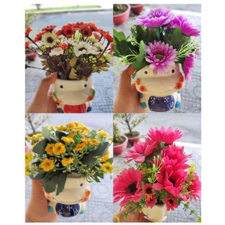 Chậu hoa lụa để bàn, trang trí nhà cửa, hoa giả cắm chậu sẳn
