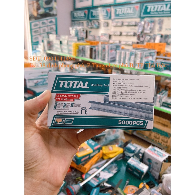 Đinh bấm chữ U TOTAL 6-13mm 5000 cái/hộp, đầu ghim U 11.2mm, thích hợp dùng cho TAT8131-3 - CHÍNH HÃNG - KHO CỦA BỐ