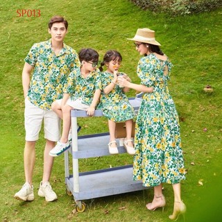 Set Quần áo đôi gia đình - SP013 - Set gia đình xanh hoa