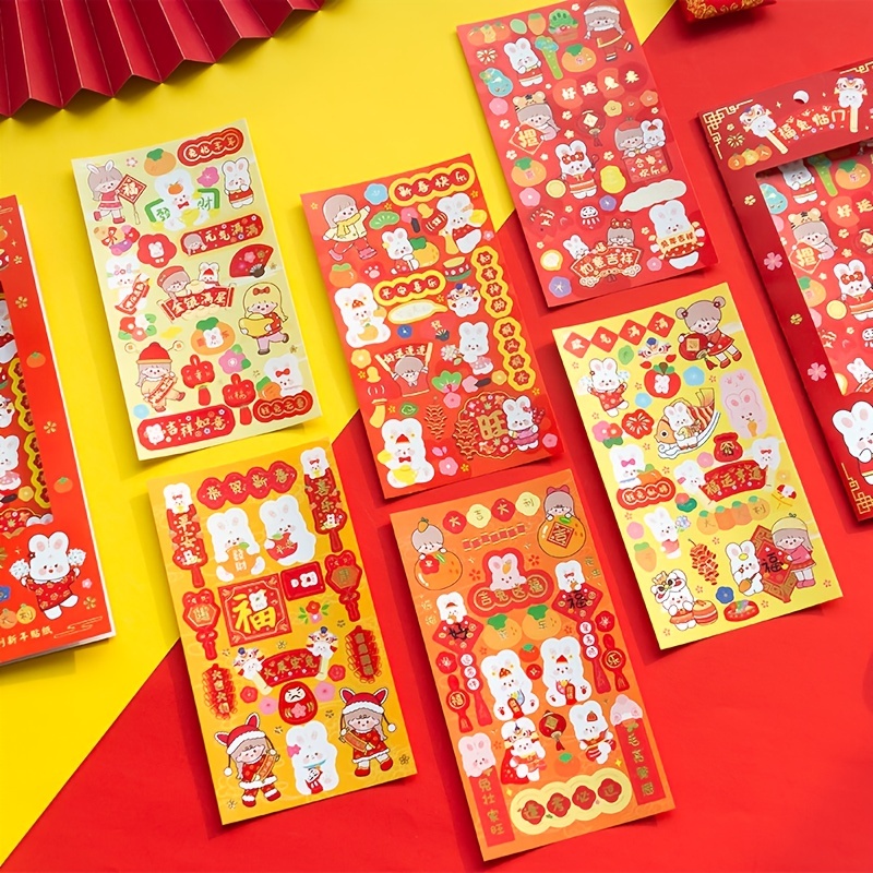Set 3 Tấm Sticker Dán Trang Trí Năm Mới Hình Thỏ Hoạt Hình Dễ Thương Xinh Xắn