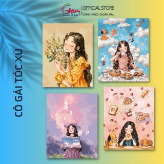 Tranh Số Hoá Cô Gái Tóc Xù GAM Tự Tô Màu Theo Số Có Sẵn Căng Khung 40x50cm Tổng Hợp