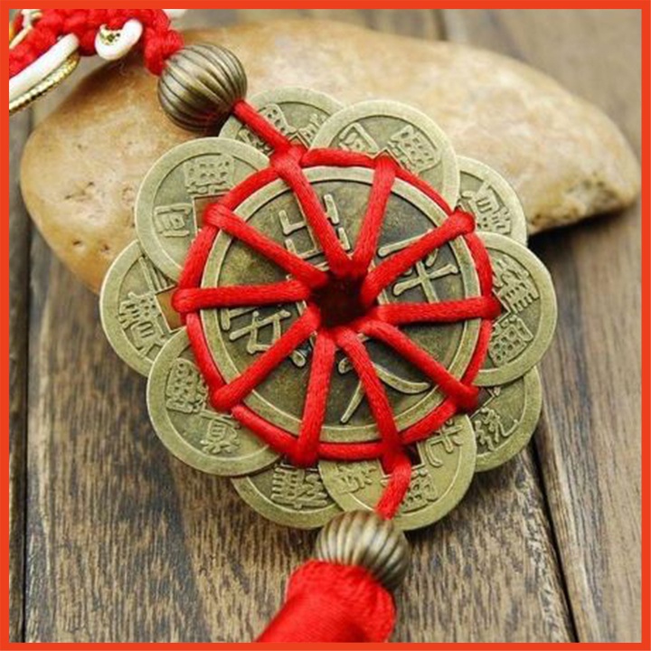[MAY MẮN] Dây Đồng xu hoa mai to kết chỉ đỏ chất liệu đồng thau nguyên chất