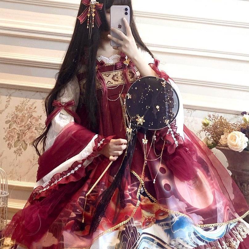 Đầm Lolita In Hình Rồng Phong Cách Trung Hoa Đính Hạt Cườm