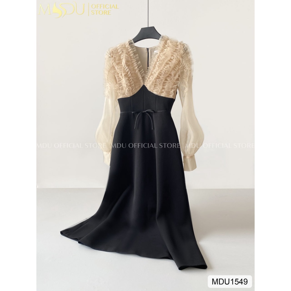 Đầm chất tơ phối Hàn cao cấp thiết kế 2 lớp mã MDU1549- MDU COLLECTION