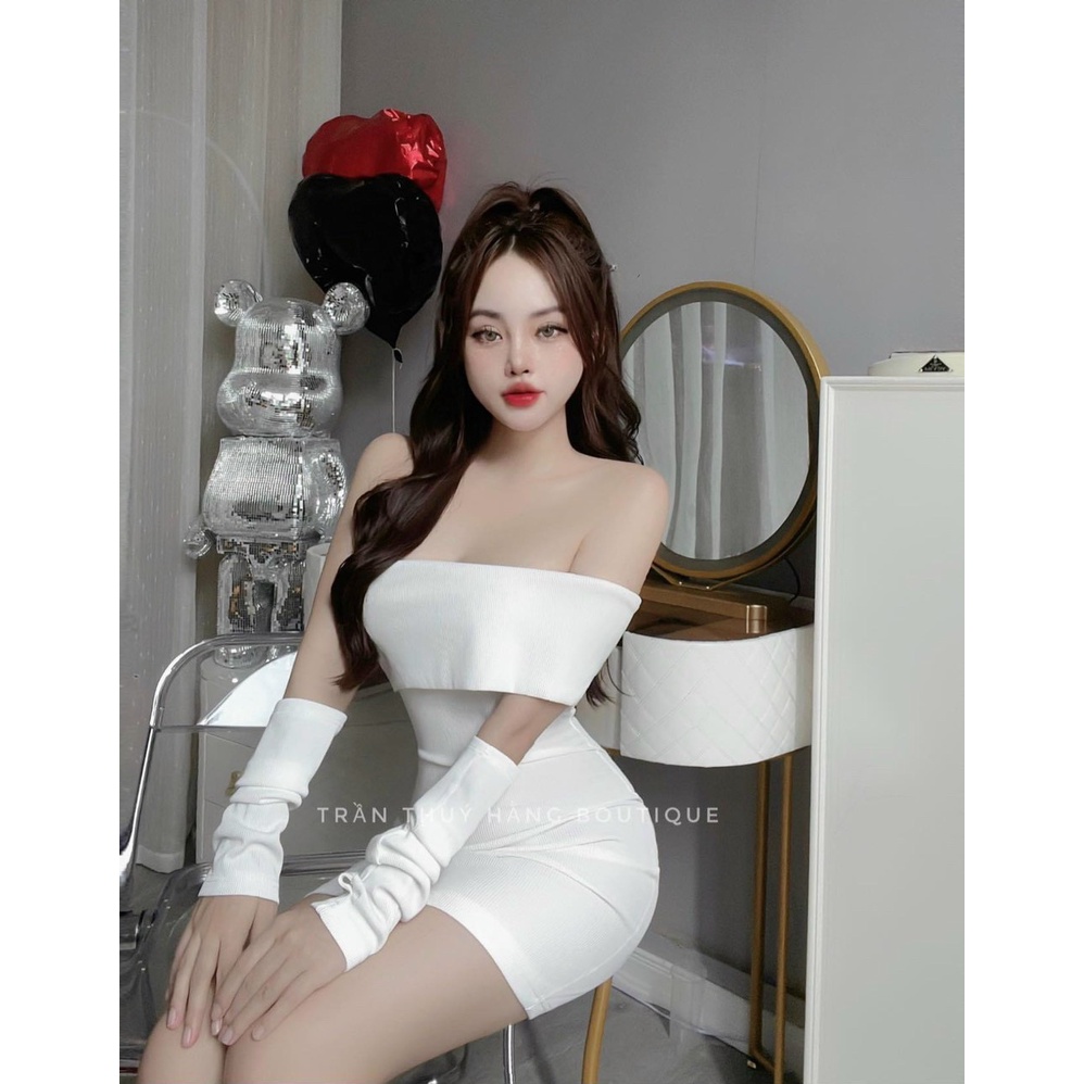 Đầm bẹt vai bản ôm body kèm tay rời cực xinh , chất thun gân dày dặn