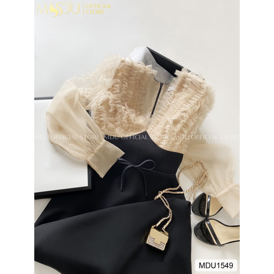 Đầm chất tơ phối Hàn cao cấp thiết kế 2 lớp mã MDU1549- MDU COLLECTION