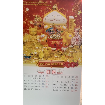 Lịch Tết  2023 treo tường lò xo đỉnh 7 tờ Quý Mão siêu đẹp, kích thước 40x60 và 36x70