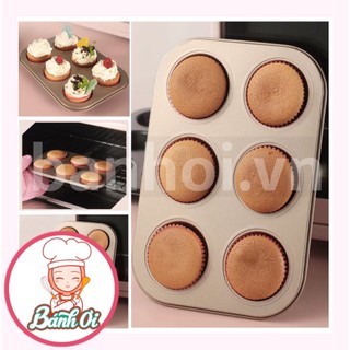 Khuôn nướng cupcake - làm bánh muffin - khuôn lỗ - chống dính 6 lỗ
