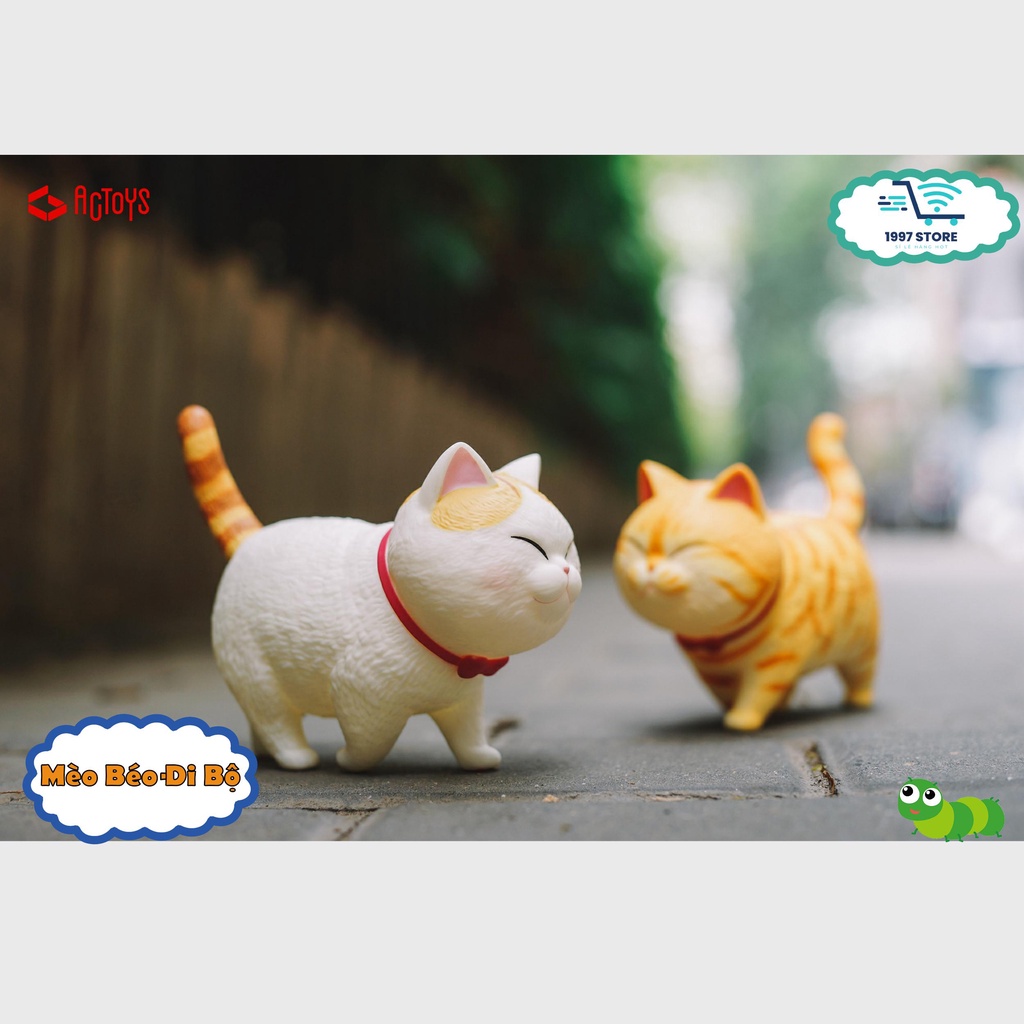 Mô hình mèo béo đi bộ để bàn mini, tiểu cảnh, trang trí bàn học, bàn làm việc, tủ sách