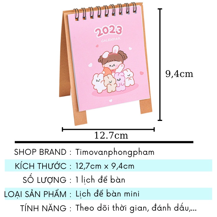 Lịch 2023-2024 Để Bàn Mini Ghi Chú Dễ Thương Cute Timo DD50