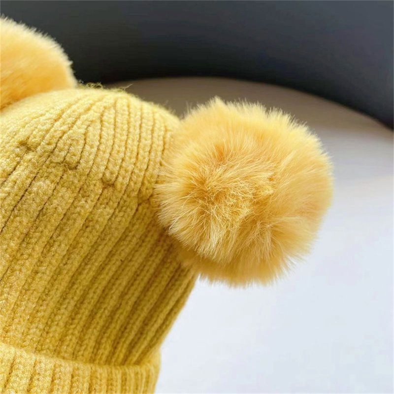 Mũ Len Beanie Mềm Mại Giữ Ấm Hai Lớp Gắn Quả Bông Cho Bé 3-30 Tháng Tuổi