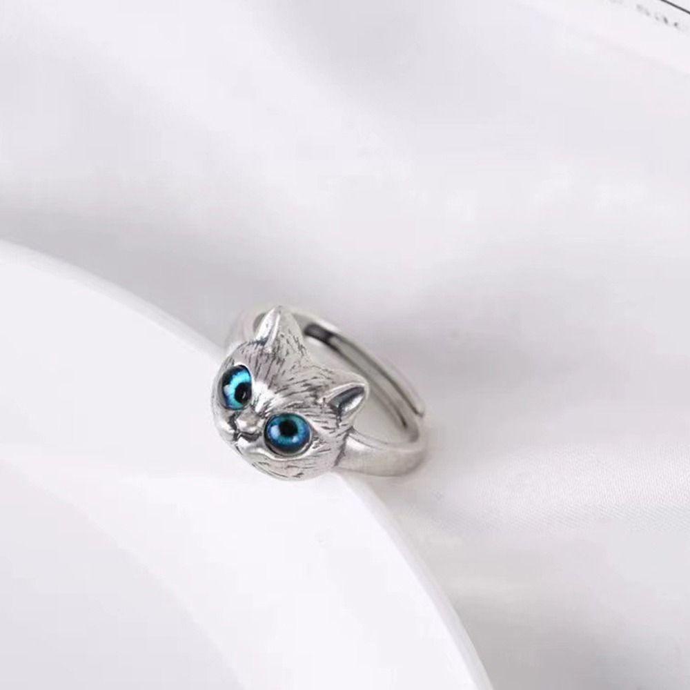 BACK2LIFE Nhẫn Hở Hình Mèo Phong Cách Retro Hàn Quốc Tinh Tế Cho Nữ