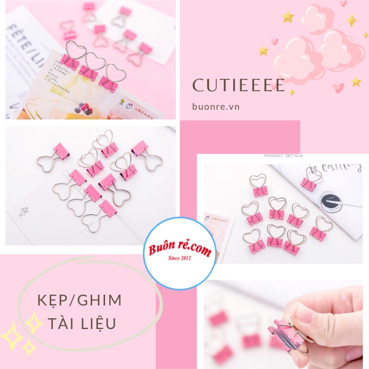 Set 5 Kẹp giấy mini hình trái tim dễ thương – Kẹp bướm, Kẹp tài liệu văn phòng phẩm họa tiết cute Br 01782