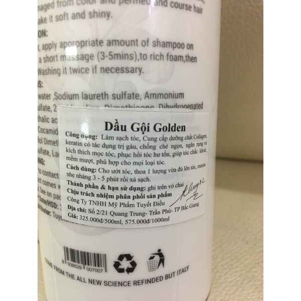 Dầu gội xả golden trắng cao cấp hương thơm mềm mượt sỉ salon đại lí 500ml/1 chai