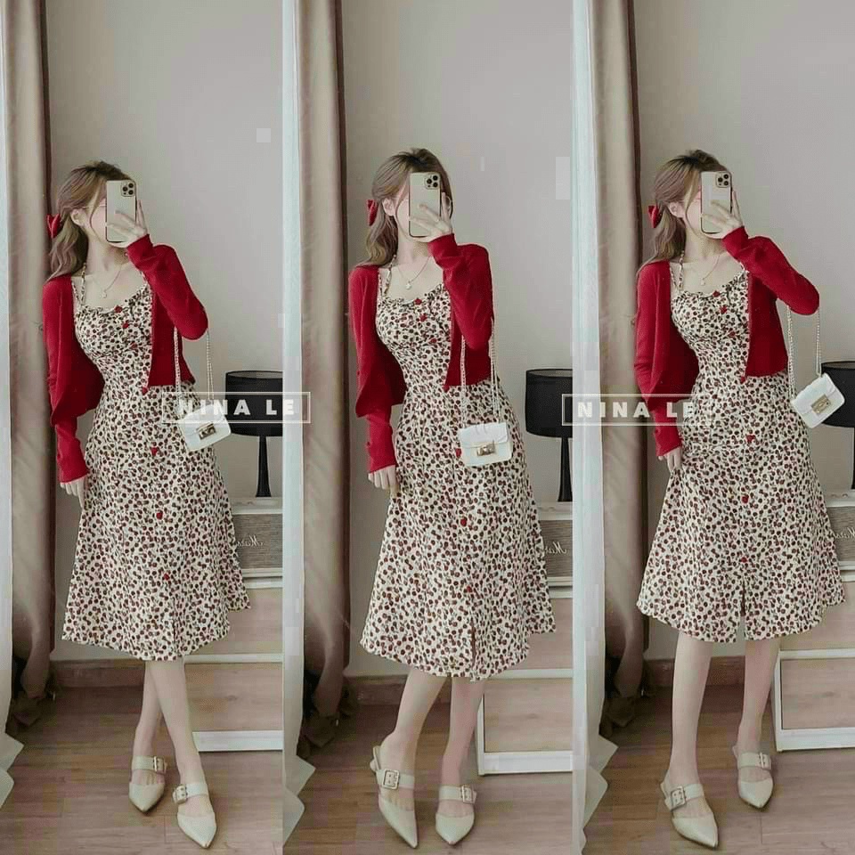 SIÊU SALE ĐẦM LỤA KHOÁC GÂN THIẾT KẾ HAI DÂY CÓ ĐÍNH NÚT SANG CHẢNH KHI ĐI CHƠI UP SHOP HHP