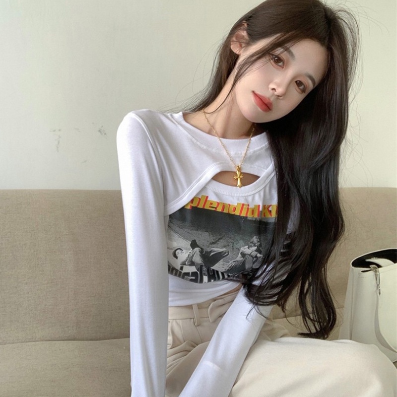 IELGY Áo Thun Lửng Tay Dài In Họa Tiết Thời Trang Dành Cho Nữ