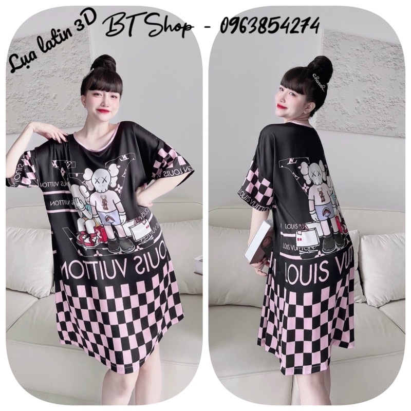 Váy đầm ngủ mặc nhà lụa latin hoạ tiết freesize <65kg