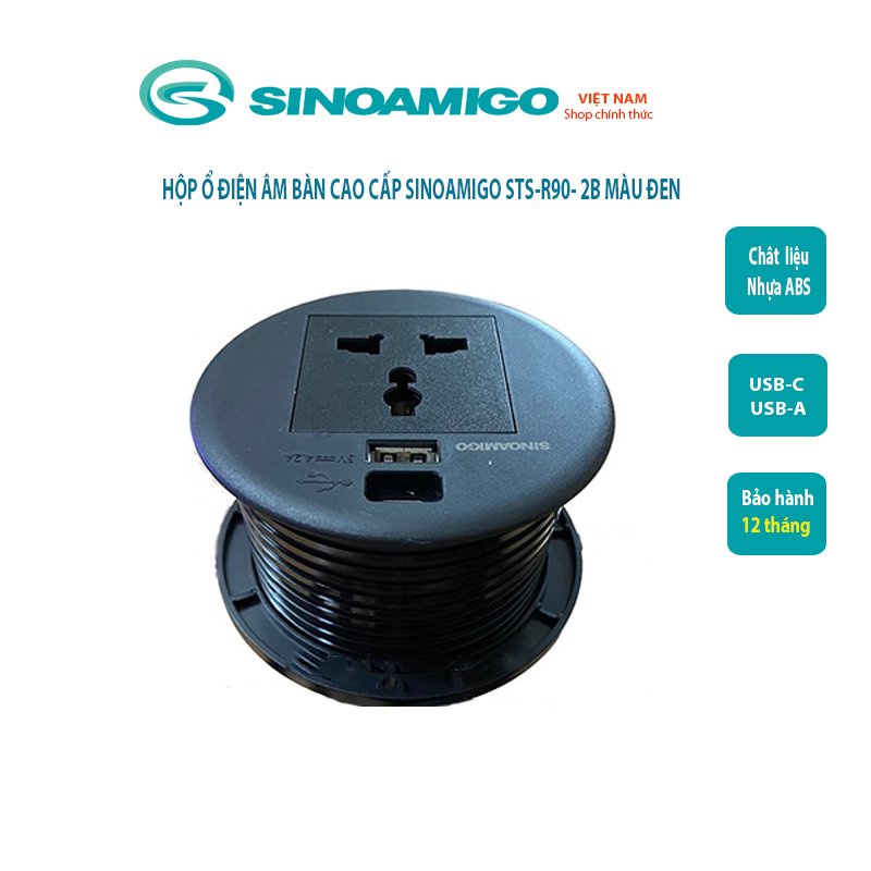Ổ cắm điện âm bàn kèm USB sạc Sinoamigo STS-R90, hai màu đen/ trắng - Hàng chính hãng