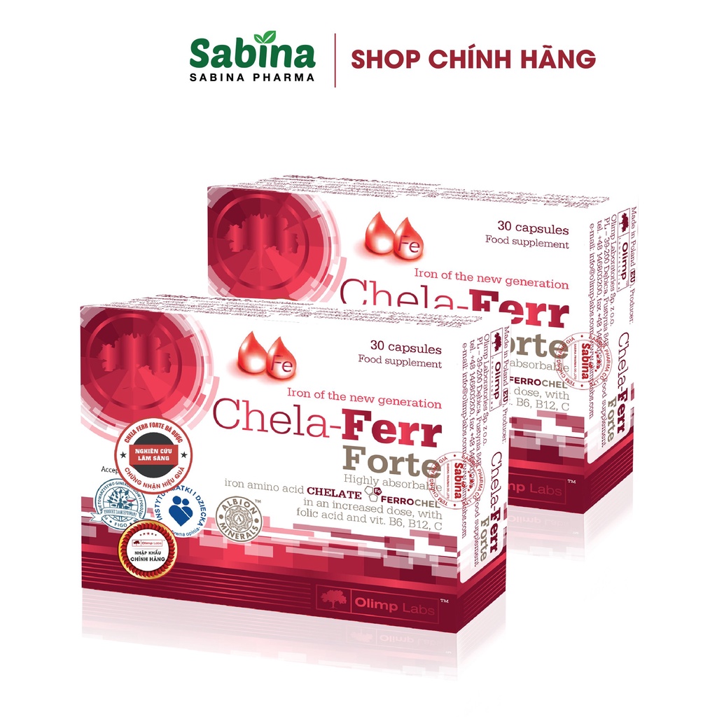 Combo 2 hộp Chela-Ferr® Forte – Viên sắt bà bầu, hỗ trợ cải thiện thiếu máu do thi