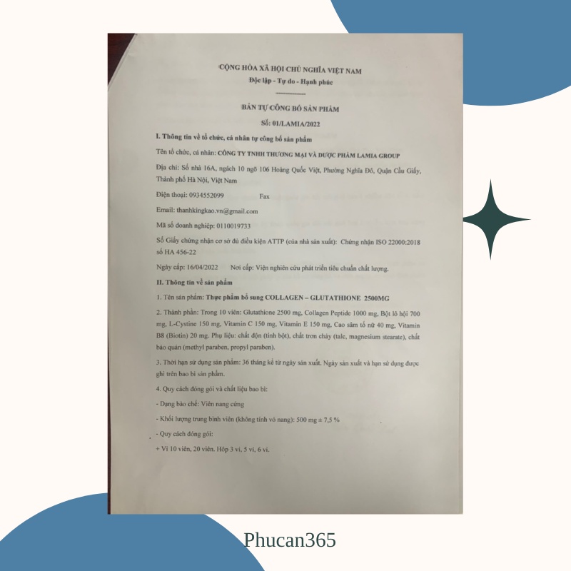 Viên uống trắng da glutathione colagen 2500mg hộp 30 viên da trắng bật tông tức thì