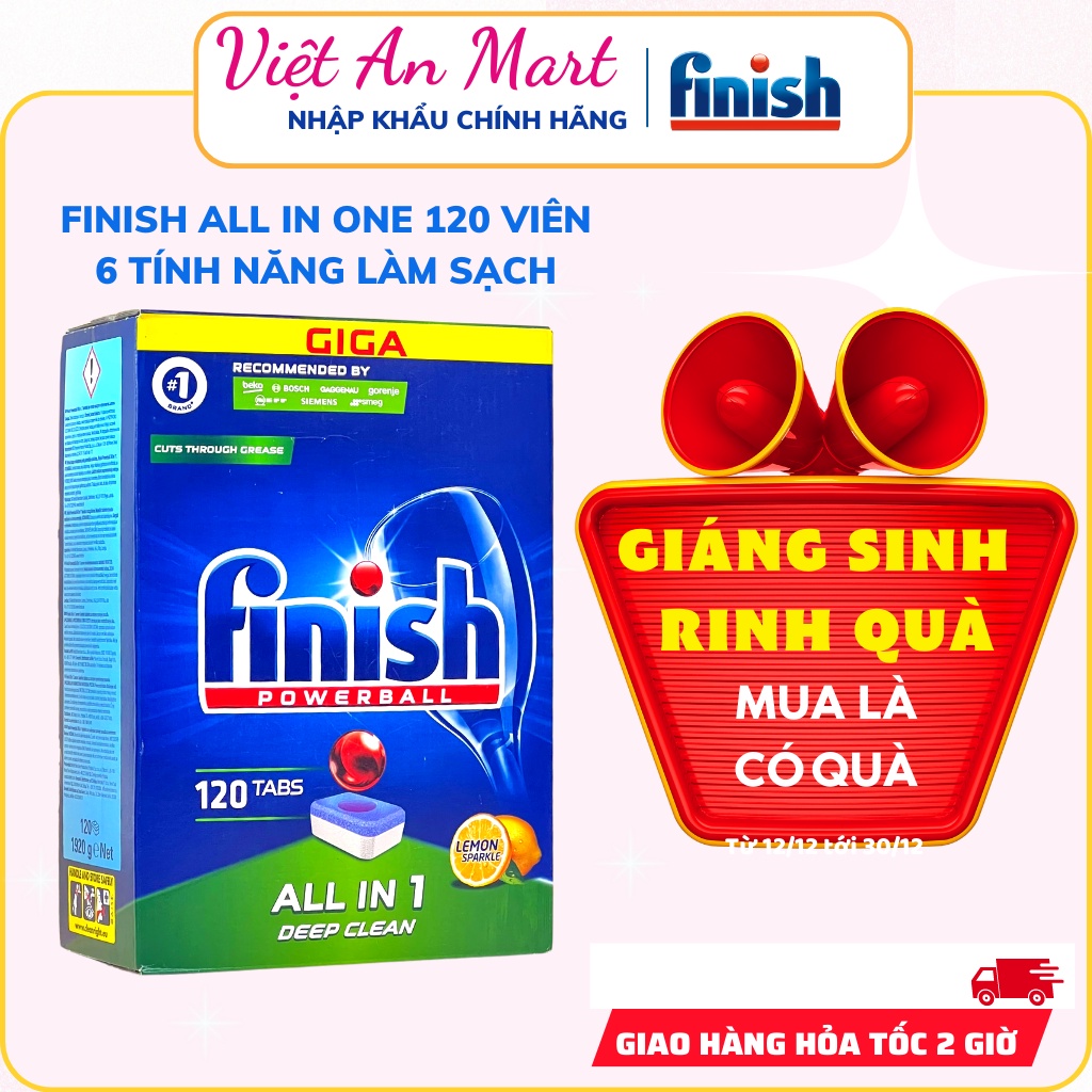 Viên rửa bát Finish all in 1 120 viên tổng hợp 3 in 1 viên rửa chén finish