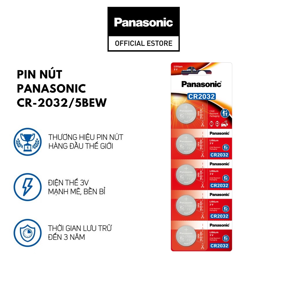 Vỉ 5 viên Pin nút Panasonic 3V CR-2032/5BEW - Hàng chính hãng