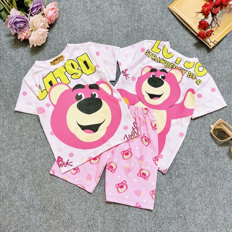 Đồ bộ lửng bé gái thun lạnh 3D co giãn mềm mát thấm hút mồ hôi tốt in hình hoạt hình dễ thương 22-43kg