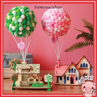 Đèn khinh khí cầu kèm mô hình ngôi nhà gỗ lắp ráp 3d diy