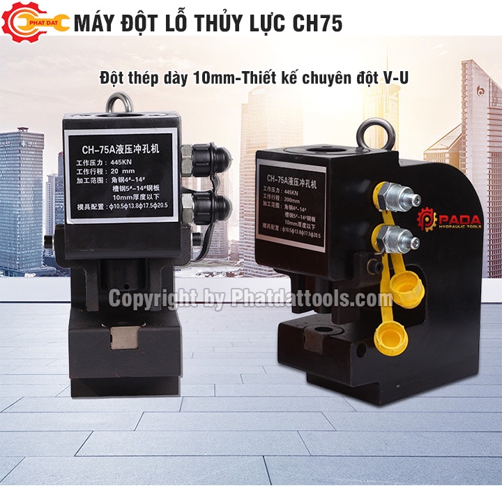 Máy Đột Thủy Lực CH75A 2 Vòi Dầu-Đột Thép Dày 10mm-Thiết Kế Chuyên Đột V-U-Bảo Hành 6 Tháng