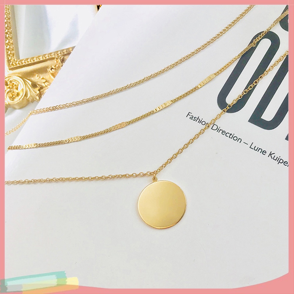 Dây chuyền ngắn nhiều lớp mặt hình đồng xu tròn thời trang dành cho bạn nữ