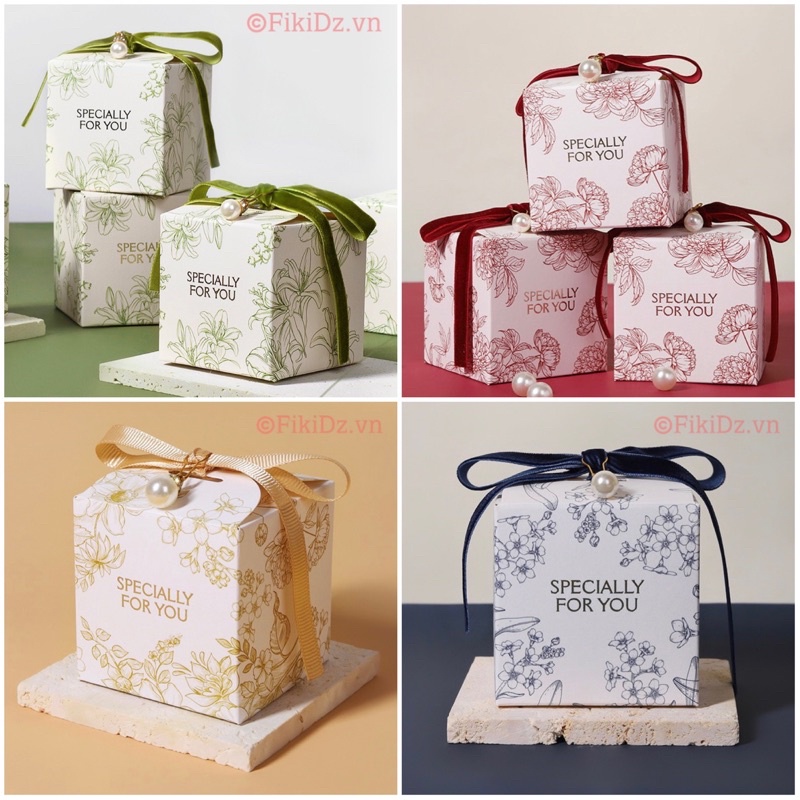 Hộp quà tặng, hộp nến, hộp quà cưới mini hoạ tiết hoa 4 mùa size S