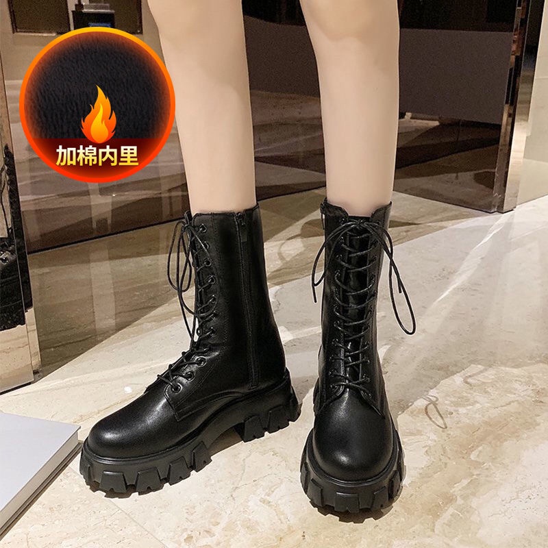 Giày Bốt Martin Đế Dày Tăng Chiều Cao Buộc Dây Kiểu Retro Thời Trang Xuân Thu Cho Nữ