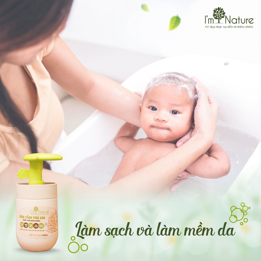 Sữa Tắm Cho Bé I'm Nature, Sữa Tắm Gội Cho Trẻ Sơ Sinh Ngừa Rôm Sảy Làm Sạch Mềm Mịn Da Dưỡng Ẩm 100% Thiên Nhiên 120ml