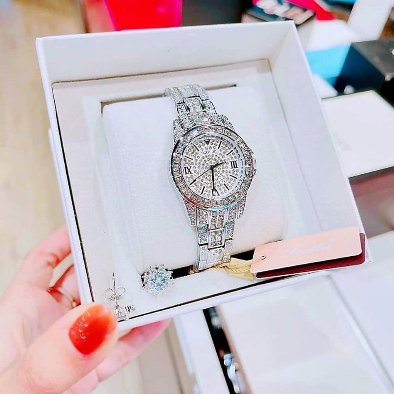 [CHÍNH HÃNG] Đồng hồ nữ Scottie mặt tròn full đá hot trend bền bỉ sang trọng Mai Luxury Watch SC 9182