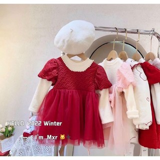 Váy dạ lót nỉ tay bồng hàng QCCC cho bé gái