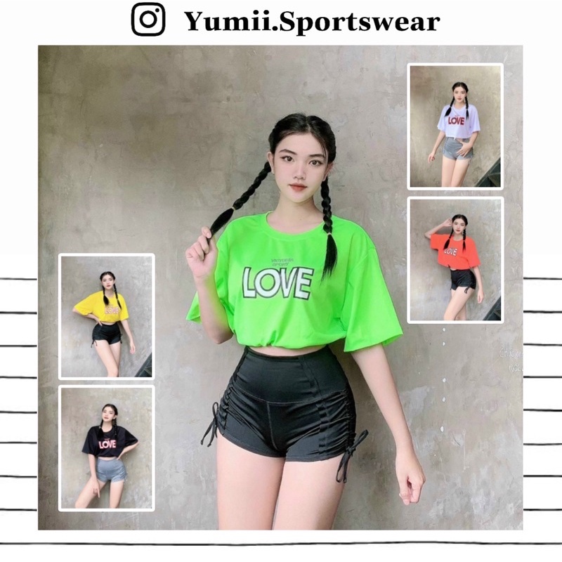 Áo Tank Thể Thao Mặc Ngoài Tập Gym Yoga Nữ - Áo Tank Thể Thao Love Dáng Croptop, Bo Chun Rút Dây Siêu Cá Tính