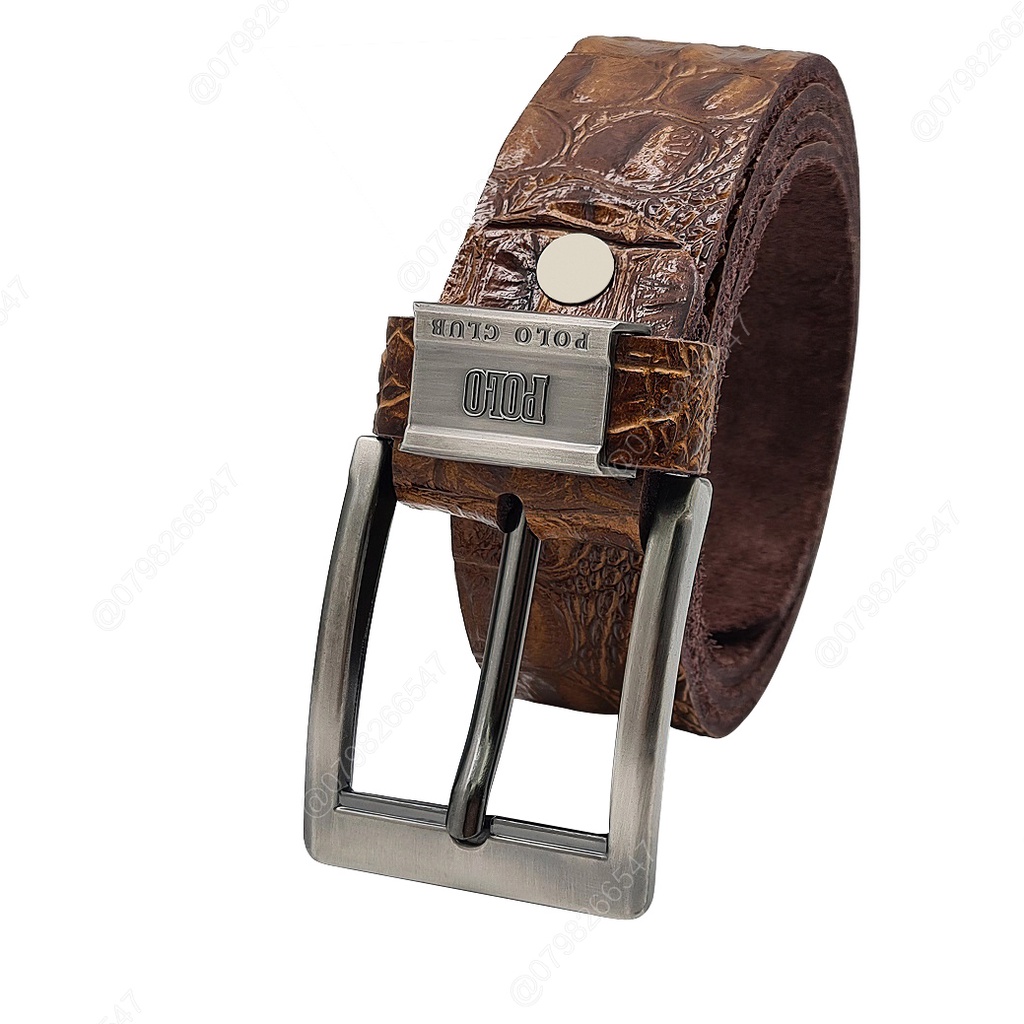 Dây da thắt lưng da bò dập vân cá sấu DHM-132 | Khoá kim mặt vuông đen nhám | Bảo hành 12 tháng