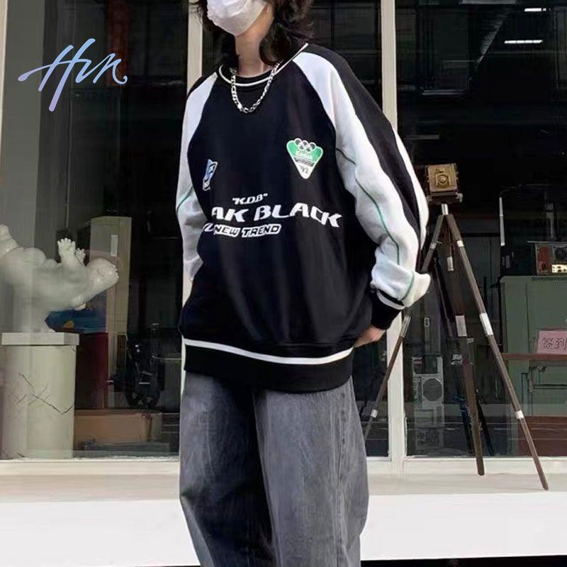 [Cotton Tinh Khiết] Áo Sweatshirt Không Tay Cổ Tròn Dáng Rộng In Chữ Phối Màu Tương Phản Retro Mỹ Mùa Thu Đông Dành Cho Học