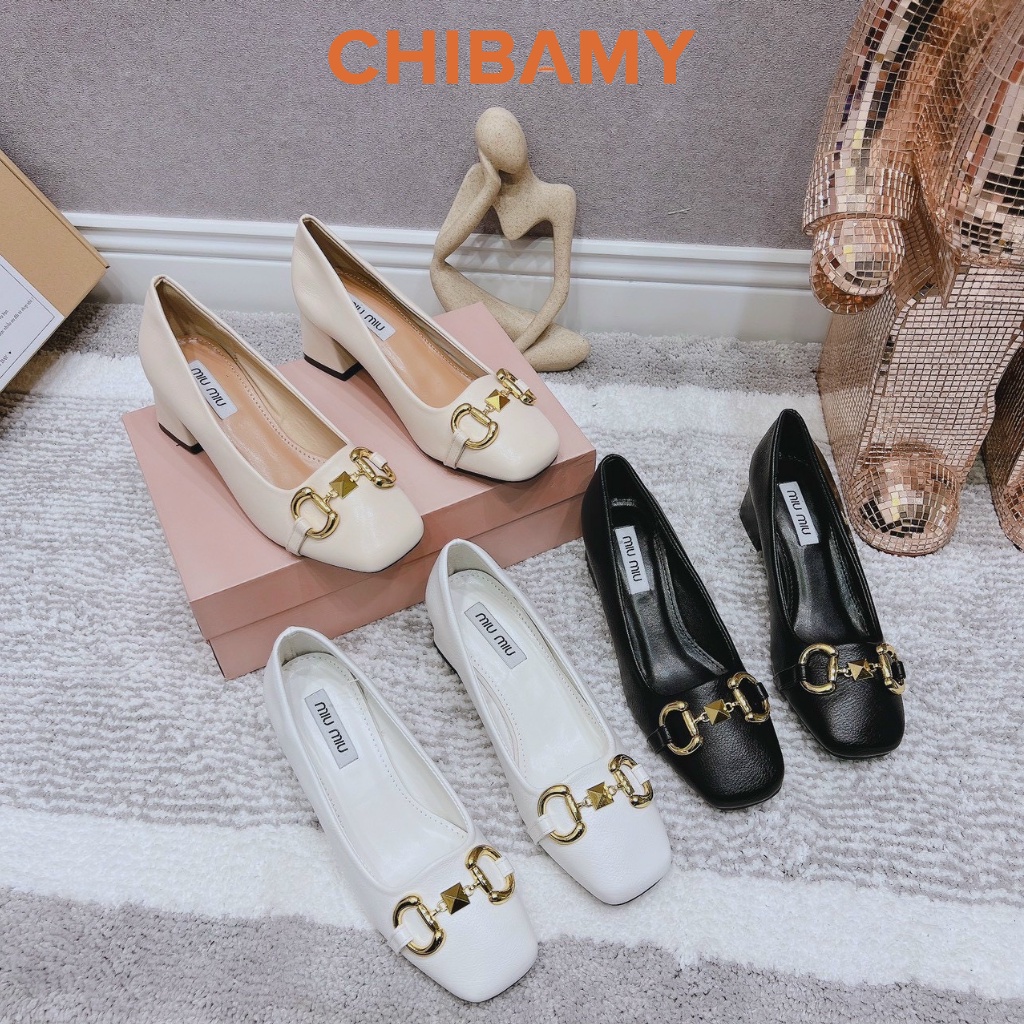 Giày cao gót nữ khóa Đồng CD đế vuông 5cm chất da mềm CHIBAMY