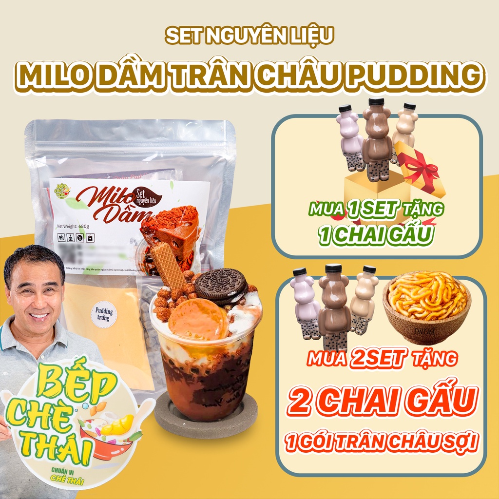 Milo Dầm Trân Châu Pudding Vị Cacao Thơm Ngon - Set Lớn 15 Ly - Bếp Chè Thái