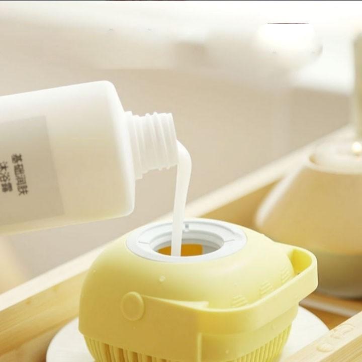 Bông Tắm Silicon Tạo Bọt, Massage Có Ngăn Chứa Sữa Tắm, Có Móc Treo Tường