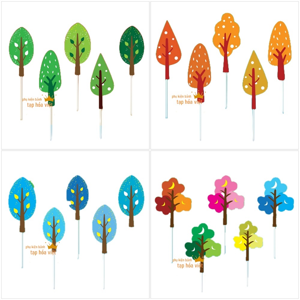 Set 5 hình giấy Lá cây trang trí bánh, set giấy rừng cây