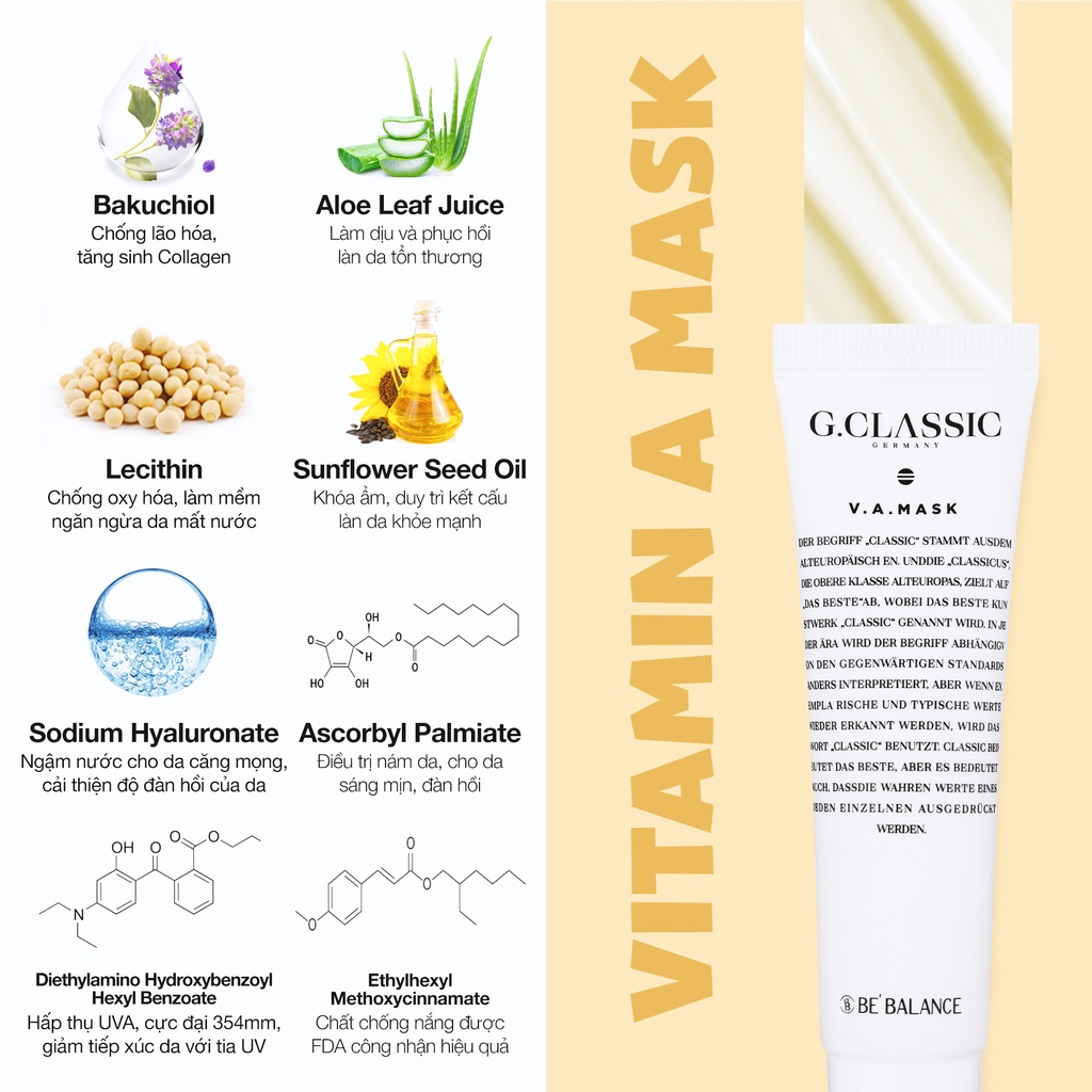 Mặt nạ ngủ dưỡng ẩm dạng gel Be'Balance G.Classic VITAMIN A Mask (20g - 200g)