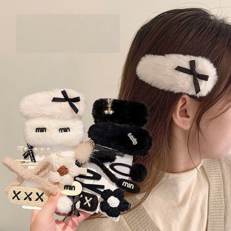 Sét Kẹp Tóc Mái Lông Nhung Gắn Nơ Sang Chảnh Phong Cách Hàn Quốc Dành Cho Bạn Gái