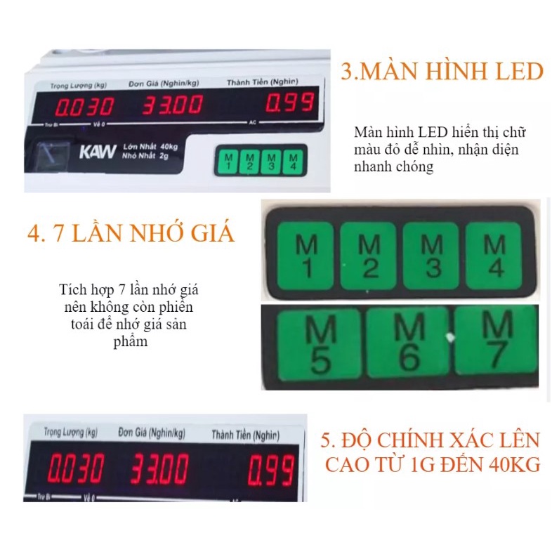 Cân bán hàng điện tử tính tiền tự động 40kg phím tiếng việt cao cấp. Bảo hành 12 tháng